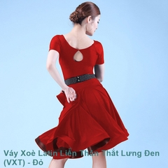 Váy Xoè Latin Liền Thân Thắt Lưng Đen (VXT) - Đỏ + Size