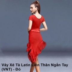 (VNT) Váy Xẻ Tà Latin Liền Thân Ngắn Tay - Đỏ + Size