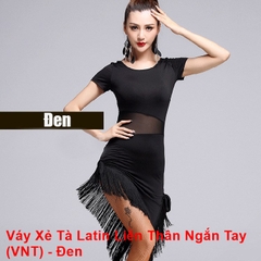 (VNT) Váy Xẻ Tà Latin Liền Thân Ngắn Tay - Đen + Size