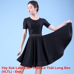 Váy Xoè Latin Liền Thân Có Thắt Lưng Đen (VLTL) - Đen + Size