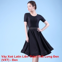 Váy Xoè Latin Liền Thân Thắt Lưng Đen (VXT) - Đen + Size