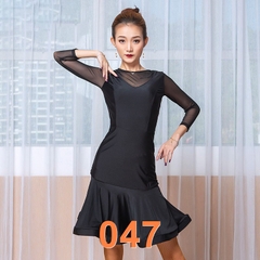 (WJJDance) Váy Nữ Liền Nhung Tay Voan Lỡ (047) - Đen + Size
