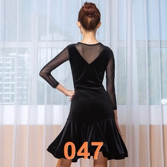 (WJJDance) Váy Nữ Liền Nhung Tay Voan Lỡ (047) - Đen + Size