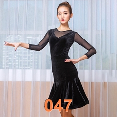 (WJJDance) Váy Nữ Liền Nhung Tay Voan Lỡ (047) - Đen + Size