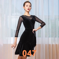 (WJJDance) Váy Nữ Liền Nhung Tay Voan Lỡ (047) - Đen + Size