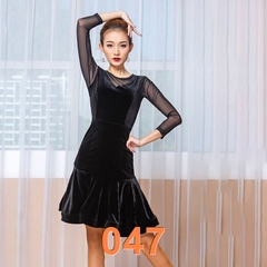 (WJJDance) Váy Nữ Liền Nhung Tay Voan Lỡ (047) - Đen + Size