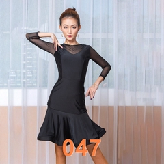 (WJJDance) Váy Nữ Liền Nhung Tay Voan Lỡ (047) - Đen + Size
