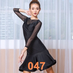 (WJJDance) Váy Nữ Liền Nhung Tay Voan Lỡ (047) - Đen + Size
