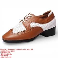 Giày Nam Latin KDance 2290 Đế Cao Su Gót 4.5cm (2290K) - Nâu Da Bò Trắng