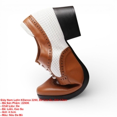 Giày Nam Latin KDance 2290 Đế Cao Su Gót 4.5cm (2290K) - Nâu Da Bò Trắng