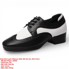 Giày Nam Latin KDance 2290, Đế Cao Su, Gót 4.5cm (2290K) - Đen Trắng