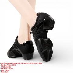 Giày Tập Latin KDance 201, Đế Cao Su Lót Da, Gót 3.5cm (201K) - Đen
