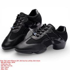 Giày Tập Latin KDance 201, Đế Cao Su Lót Da, Gót 3.5cm (201K) - Đen
