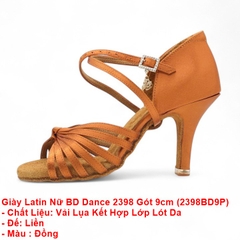 Giày Latin Nữ BD Dance 2398 Gót 9cm (2398BD9P) - Nâu Da Bò