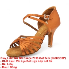 Giày Latin Nữ BD Dance 2398 Gót 9cm (2398BD9P) - Nâu Da Bò