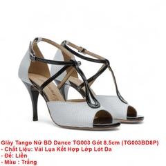 Giày Tango Nữ BD Dance TG003 Gót 8.5cm (TG003BD8P) - Trắng + Size