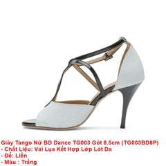 Giày Tango Nữ BD Dance TG003 Gót 8.5cm (TG003BD8P) - Trắng + Size