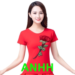 Áo Nữ Hoa Hồng, Cộc Tay (ANHH) - Đỏ + Size