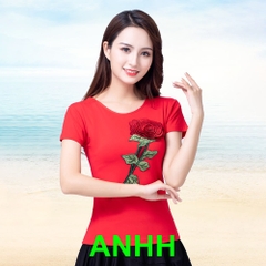 Áo Nữ Hoa Hồng, Cộc Tay (ANHH) - Đỏ + Size