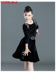 (VNTE) Váy Nhung Trẻ Em - Đen Lưới + Size