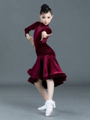 (VNTE) Váy Nhung Trẻ Em - Đỏ Mận + Size