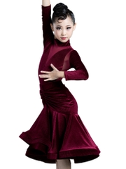 (VNTE) Váy Nhung Trẻ Em - Đỏ Mận + Size