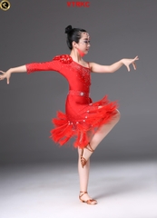 (VTRKC) Váy Bé Gái Tua Rua Kim Cương - Đỏ + Size