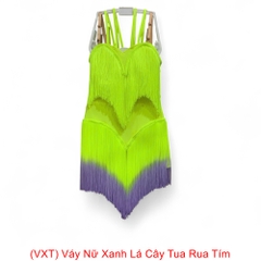 (VXT) Váy Nữ Xanh Lá Cây Tua Rua Tím - Xanh Lá Cây