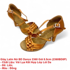 Giày Latin Nữ BD Dance 2360, Nan Tết Có Đường May, Gót 8.5cm (2360BD8P) - Nâu Da Bò
