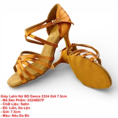Giày Latin Nữ BD Dance 2324 Gót 7.5cm (2324BD7P) - Nâu Da Bò + Size