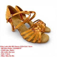 Giày Latin Nữ BD Dance 2324 Gót 7.5cm (2324BD7P) - Nâu Da Bò + Size
