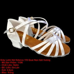 Giày Latin Bé Gái KDance 115 Quai Nan Gót Vuông (115K) - Trắng