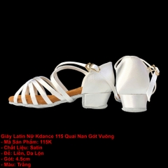 Giày Latin Bé Gái KDance 115 Quai Nan Gót Vuông (115K) - Trắng
