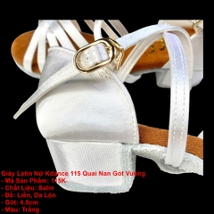 Giày Latin Bé Gái KDance 115 Quai Nan Gót Vuông (115K) - Trắng