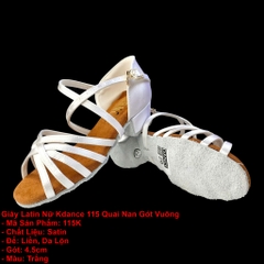 Giày Latin Bé Gái KDance 115 Quai Nan Gót Vuông (115K) - Trắng