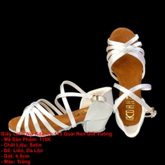 Giày Latin Bé Gái KDance 115 Quai Nan Gót Vuông (115K) - Trắng