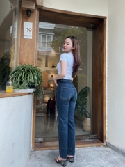 QUẦN JEANS LAI XẢ XANH TRƠN 2 TÚI ĐẮP