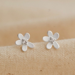 (1 Cái) Khuyên Tai Bạc 925 Flat Back Hoa 5 Cánh Nụ Đính Đá - VCE535-L