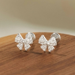 (1 Cái) Khuyên Tai Bạc 925 Flat Back Nơ Đính Đá - VCE536-L