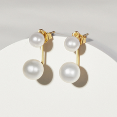 Hoa Tai Bạc 925 Lơ Lửng Đính Ngọc Trai Tự Nhiên Duo Pearls - VSE04