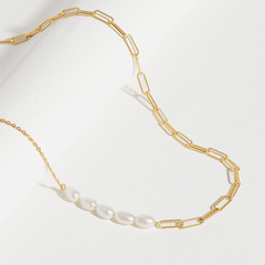 Dây chuyền Bạc 925 Xích Chữ Nhật Và Chuỗi Hạt Trai Tự Nhiên Sophia - VSN01