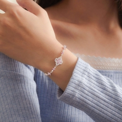 Quà Tặng 8/3 Lắc Tay Bạc 925 Cỏ 4 Lá May Mắn Cách Điệu Đính Đá Hồng - VCB519