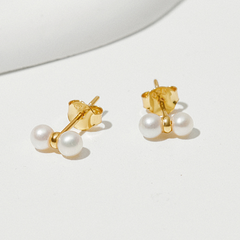 Bông Tai Bạc 925 Dáng Nụ Đính Ngọc Trai Tự Nhiên Twin Pearls - VSE01