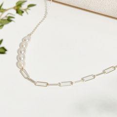 Dây chuyền Bạc 925 Xích Chữ Nhật Và Chuỗi Hạt Trai Tự Nhiên Sophia - VSN01