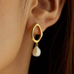 Bông Tai Bạc 925 Dáng Thả Đính Ngọc Trai Tự Nhiên Baroque Pearl - VSE03