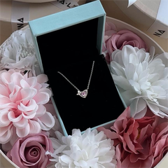 Quà Tặng 8/3 Dây Chuyền Bạc 925 Trái Tim Đá Hồng Gắn Nơ Nữ Tính - VCN516