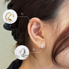 Set Khuyên Tai Kẹp Và Khuyên Tai Tròn Classic - Earrings Stack Khuyên Tai Bạc 925 CARA LUNA Earring Stack - Set Ear Cuff & Hoop (2 chiếc)
