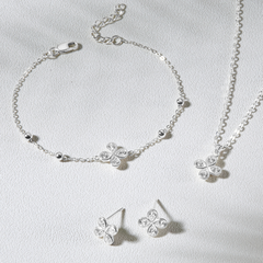 Set Quà Tặng Trang Sức Bạc Cao Cấp - Set 3 Món - Cỏ 4 Lá May Mắn 4 Leaf Clover - VYB27 & VYN50 & VYE28