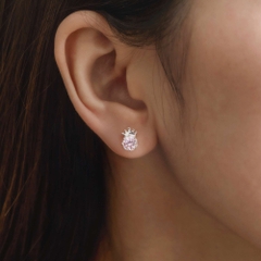 Khuyên Tai Bạc 925 Vương Miện Đá Hồng - VCE529