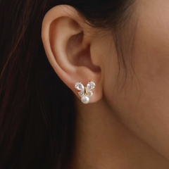 Khuyên Tai Bạc 925 Nơ Đính Đá Và Khảm Trai Tự Nhiên - VCE532